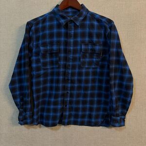 MR Ballen Shirt Men L Blue Black Plaid Flannel Button Long Sleeve Casual Skater